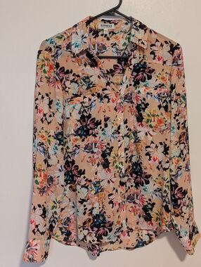 Express The Portofino Shirt - Peach Wild Floral Print - Size Small
